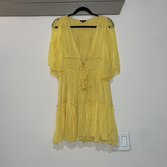 Love Sam Sayo Yellow Chiffon Mini Dress SZ L EUC - Picture 5 of 9
